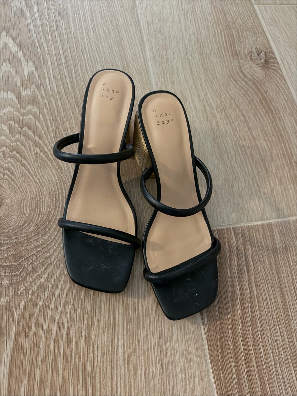 a new day Black Double-Strap Wedge Slide Sandals